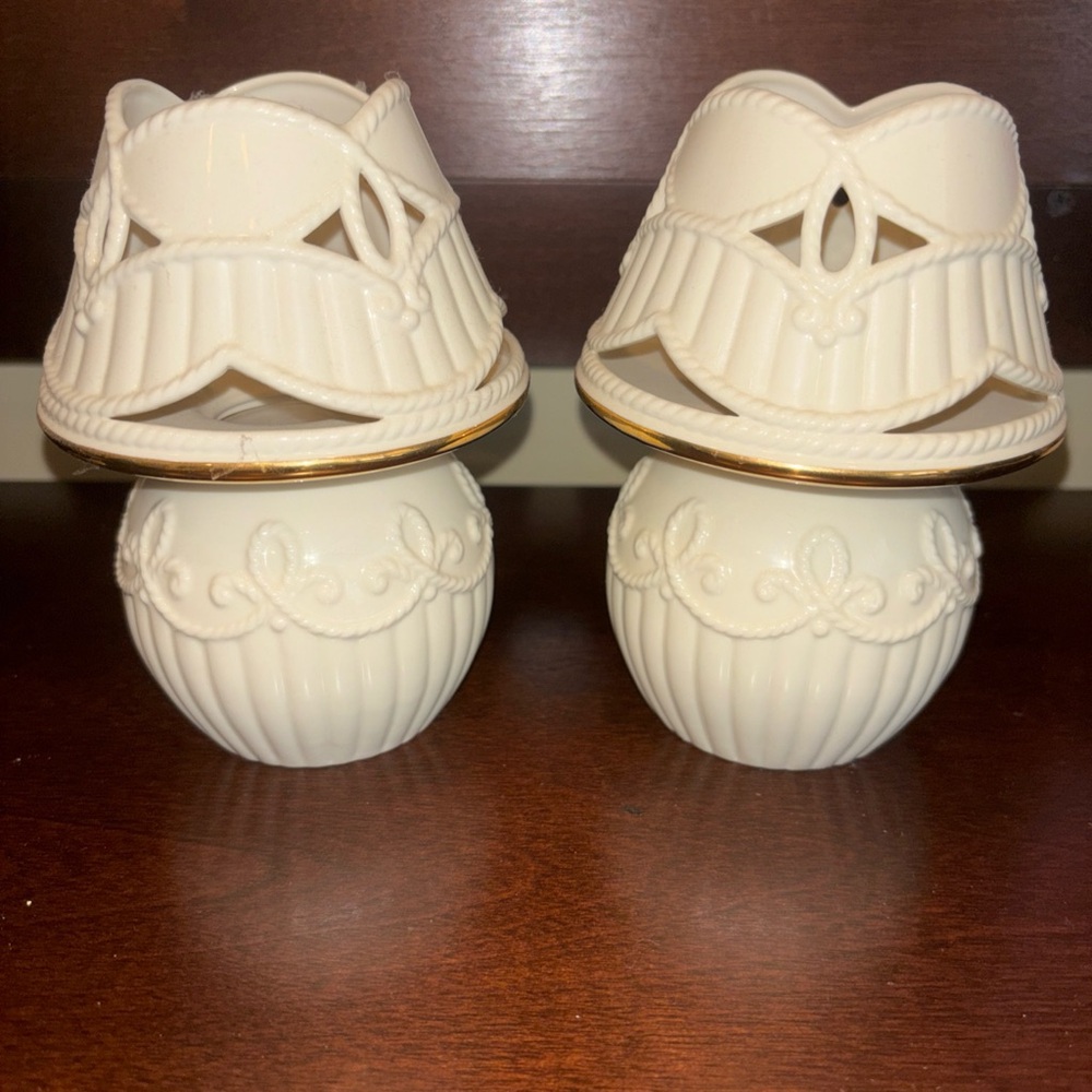 Lenox Cream and Gold Candle Holders